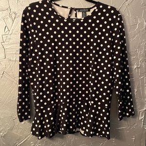 Lauren Ralph Lauren Polka Dot Black and White 3/4 sleeve Top size XL